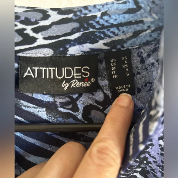 Attitudes by Renee Womens Tunic Asymmetric Duster Navy Print XS - Picture 5 of 11